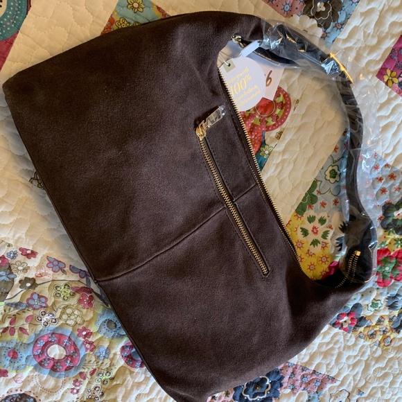NEW Moda Luxe Maple Suede Hobo handbag leather chocolate NWT - Picture 1 of 9